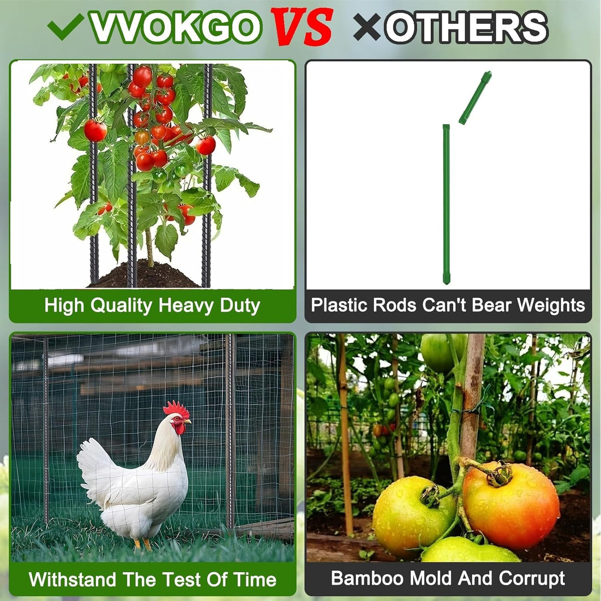 VVOKGO Rebar Stakes 24 Inch Ground Straight Concrete Form Stakes Heavy Duty (50pcs), 3/8" Diameter Metal Steel Spikes Anchors with Chisel Point End for Plant Support, Garden Border,Landscape Edging