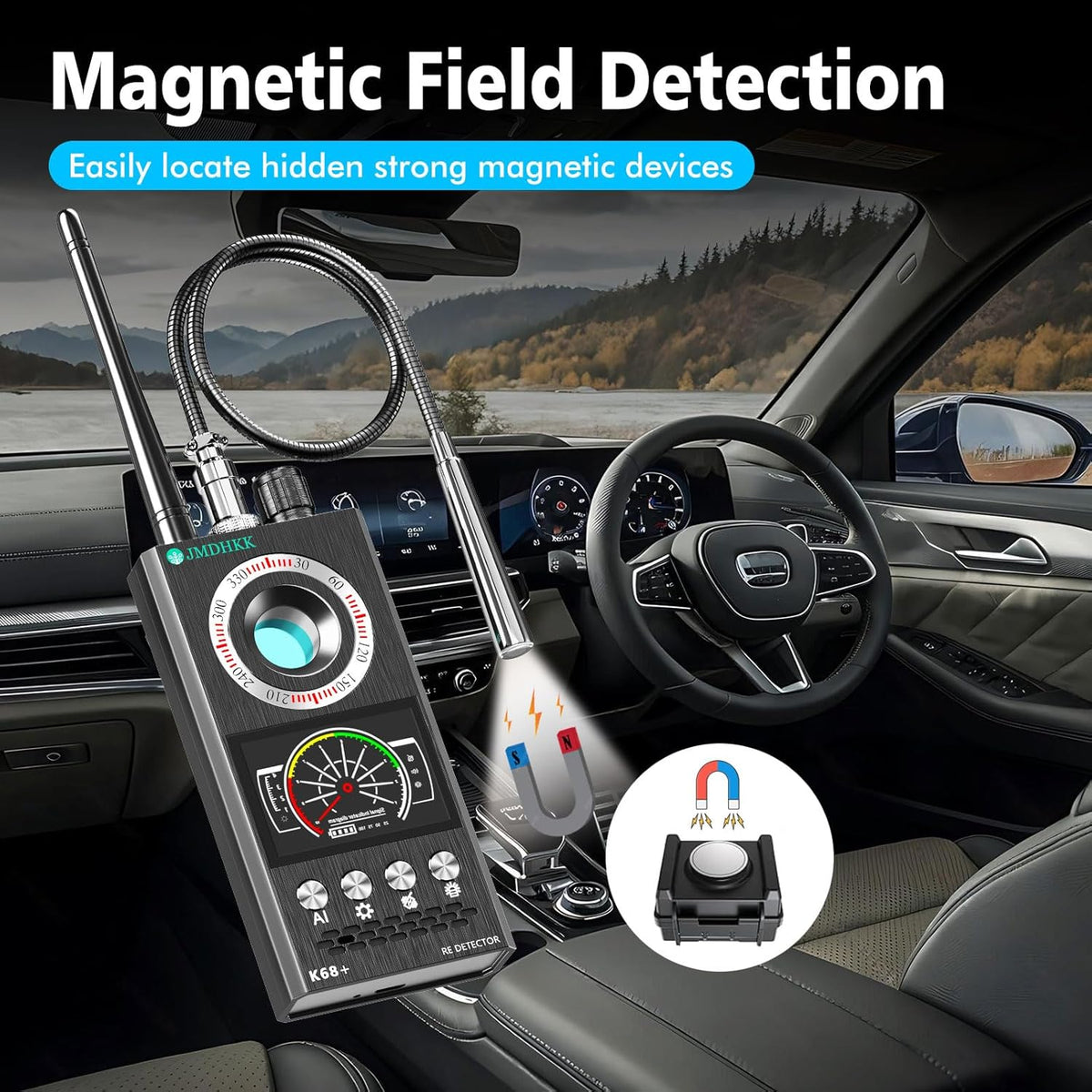 JMDHKK Hidden Camera Detector & Bug Detector – Magnetic Tracker & Wireless Signal Finder for Home, Office, Hotel, Car – Advanced Privacy Protection for Travel & Security (Gray)