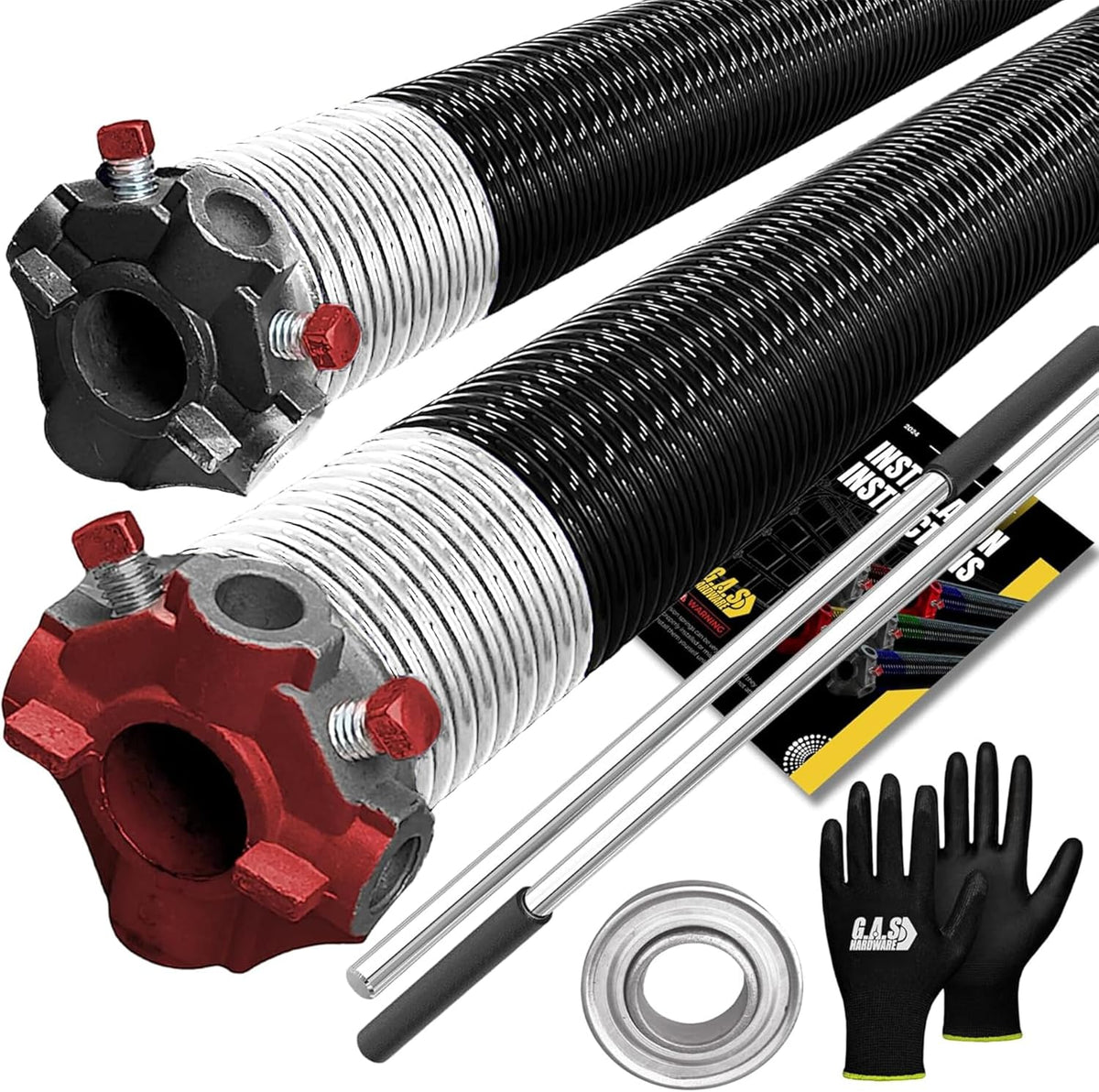 Garage Door Torsion Springs 295x2x48 Includes 1” Steel Bearing, Gloves, and Winding Bars for Left and Right Side of Garage Door Precision E-Coating 5-Year Warranty Minimum 30,000 Cycles (Pair)