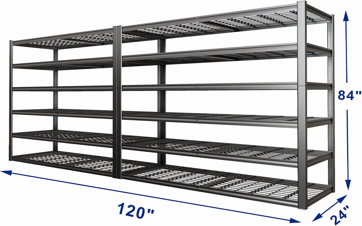 60" Wide Heavy Duty Garage Shelving Adjustable 6 Tier Garage Storage Shelves 3900LBS Metal Shelving Unit Industrial Utility Shelf, 84" H x 60" W x 24" D, 2 Pack