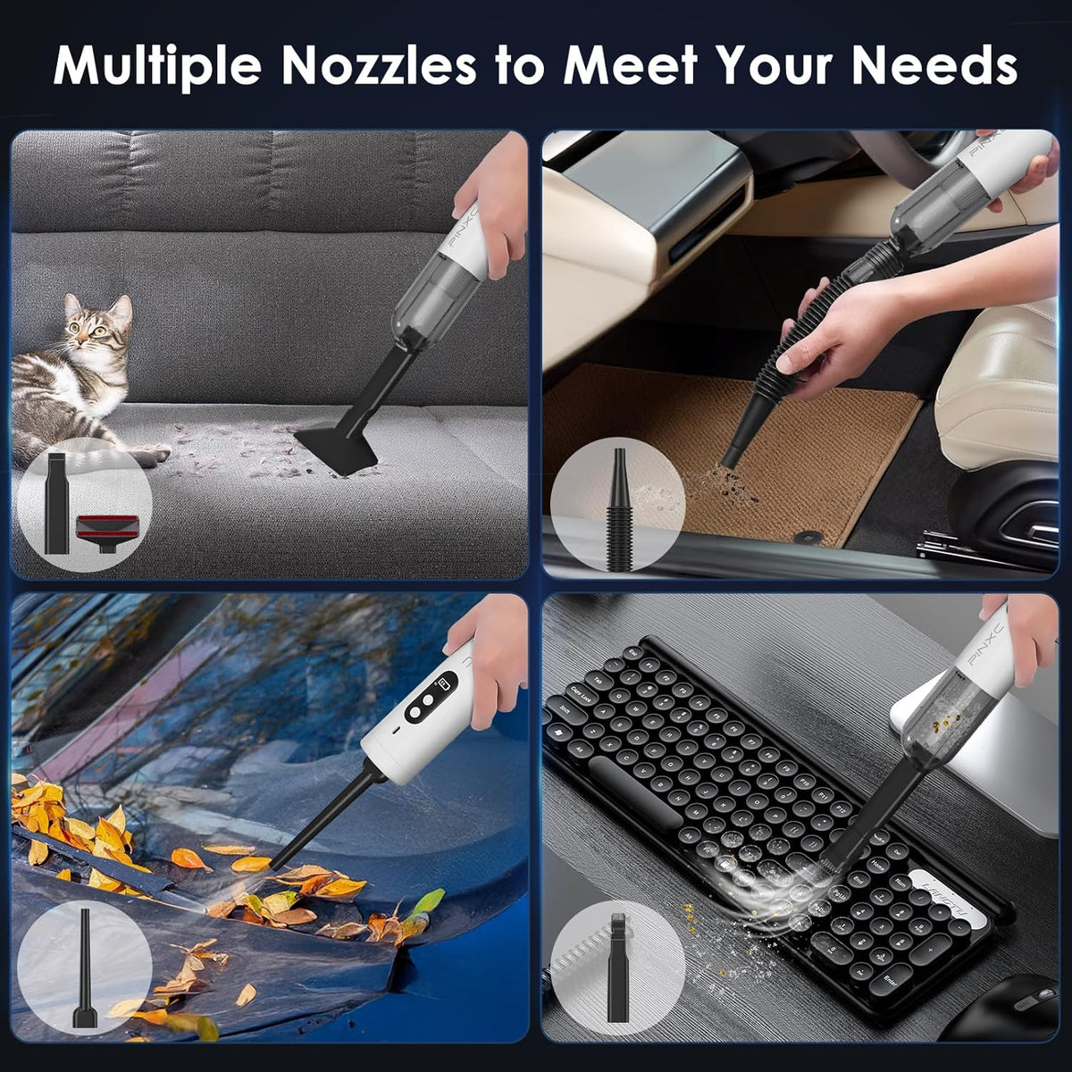Mini Vacuum Cleaner Cordless 15000PA High Power,Handheld Car Vacuum, 5 in 1 Portable Vacuum for Car, Home & Pet Hair, Type-C Rechargeable, LED Display,Up to 30 Mins Runtime, Multi-Nozzles