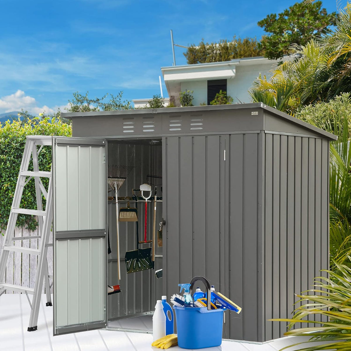 Domi Outdoor Storage Shed 6' x 4', Metal Waterproof Tool Shed Utility Storage House with Double Lockable Doors & Air Vent for Backyard Garden Lawn Patio
