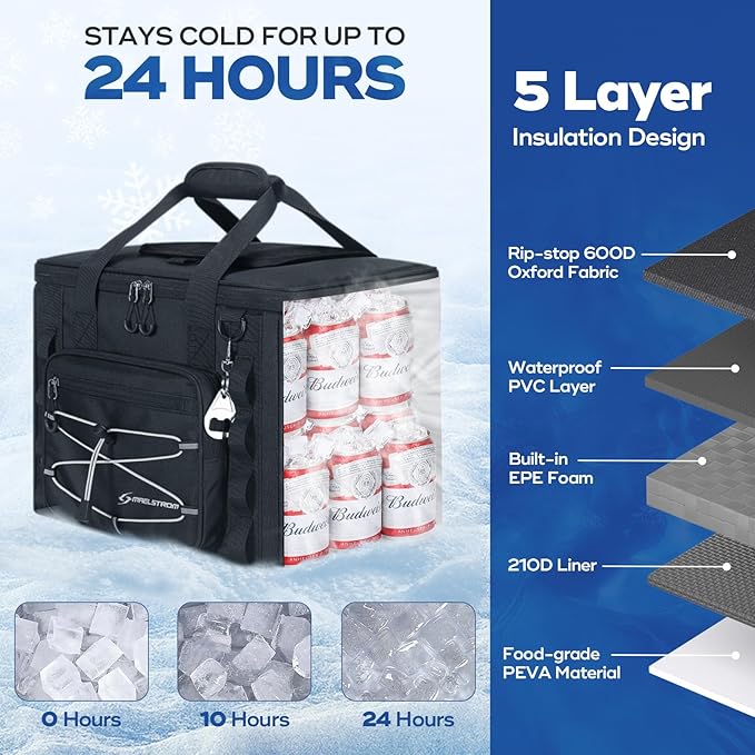 Maelstrom Soft Sided Cooler Bag, 30/40 Can Collapsible Insulated Ice Chest, Large Leakproof Portable Storage for Camping, Travel, Kayaking & Beach