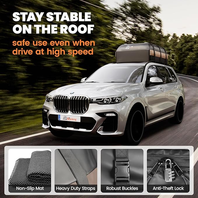 Asinking Car Rooftop Cargo Carrier Bag, 21 Cubic Feet Waterproof Roof Cargo Bag for SUV Minivan, Fit Vehicles with/Without Roof Rack, Sidebars & Crossbars - Max Size 52" L 40" Wx 18" H