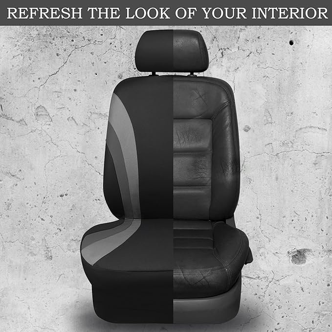 CAR PASS Line Rider Sporty Front Seat Covers,Gray Car Seat Covers Two Front Seats Only, Airbag Compatible,Universal Fit Sedans,Cars,Vans,SUV,Truck(Black and Gray)