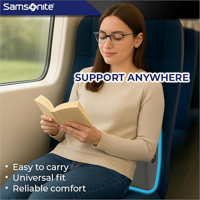 Samsonite Ergonomic Lumbar Pillow for Office Chair and Car Seat - Memory Foam Back Support Lumbar Pillow, Premium Cushion Chair Support for Lower Back Pain Relief and Versatile Use (Grey)