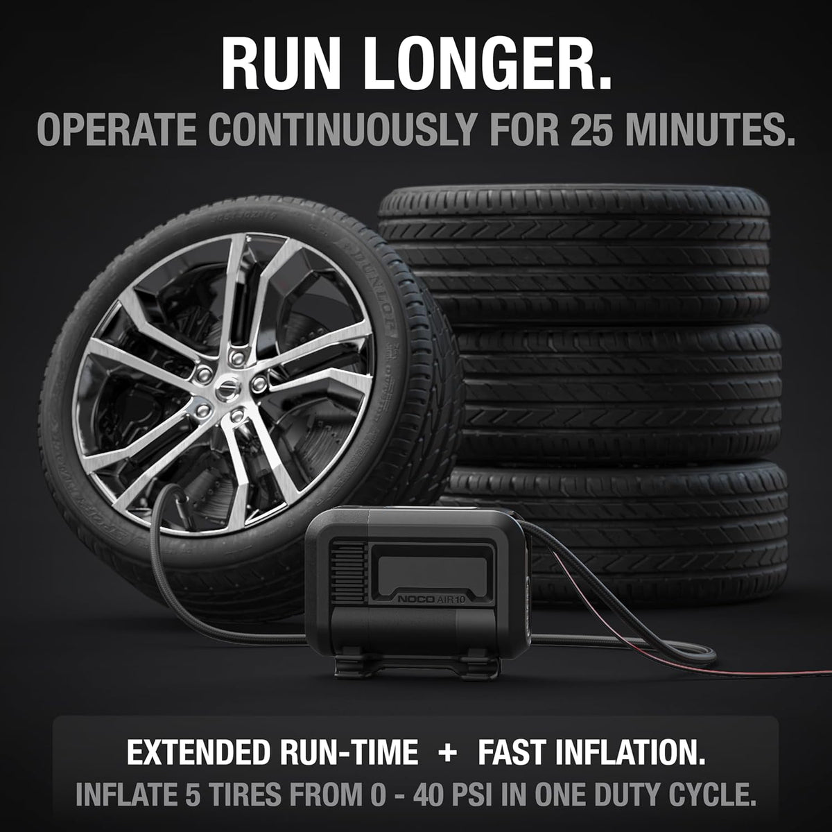 NOCO AIR10: UltraFast 10A Tire Inflator - 12V Portable Air Compressor Pump, 60 PSI Max – 36 SLPM Airflow Inflates 0–40 PSI in 3.8 Minutes – Digital Gauge + Auto-Shutoff