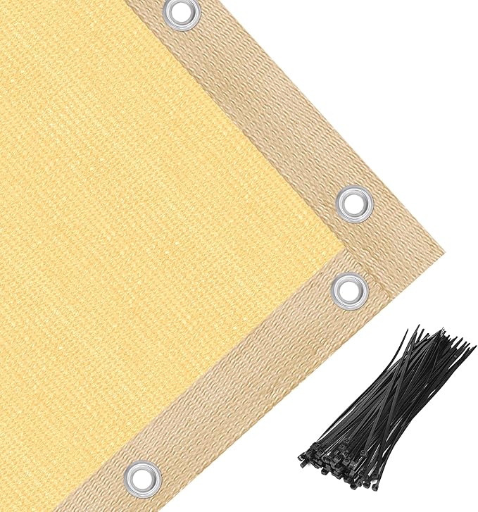 Amagenix 90% Shade Fabric 12'X 21' Sand Sun Shade Cloth with Grommets for Pergola Replacement Shade Cover Canopy, Heavy Duty, Cable Zip Ties Included (We Customized)