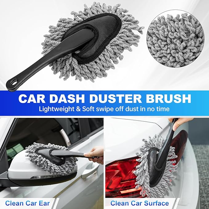 THINKWORK Windshield Cleaner Tool, Car Interior Cleaning Kit, Car Detailing Kit Interior Cleaner with10Pcs Detailing Brush Set, Gray Auto Detailing Supplies & Accessories