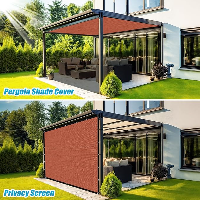 Amagenix 90% Pergola Shade Cover 10' X 12' Sun Shade Cloth with Grommets for Outdoor Garden Patio Porch, Commercial Grade 200 GSM - Cable Zip Ties Included (We Customized) GN108, Rust Red