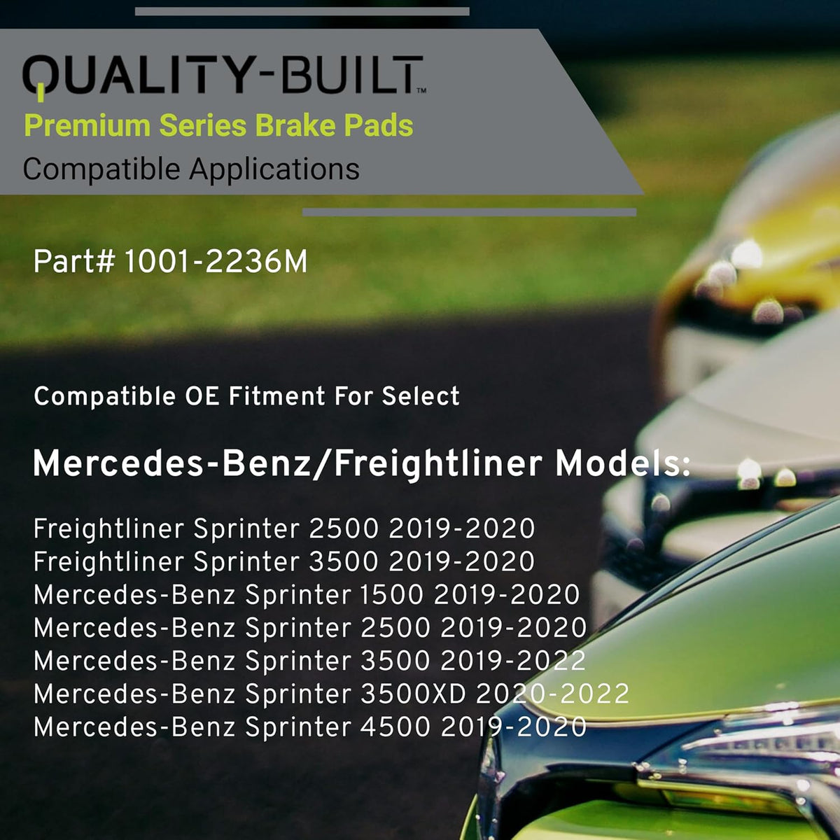 Premium Semi-Metallic Rear Brake Pads (1001-2236M) Compatible with 2019-2022 Freightliner/Mercedes-Benz (Sprinter 1500/Sprinter 2500/Sprinter 3500/Sprinter 3500XD/Sprinter 4500)