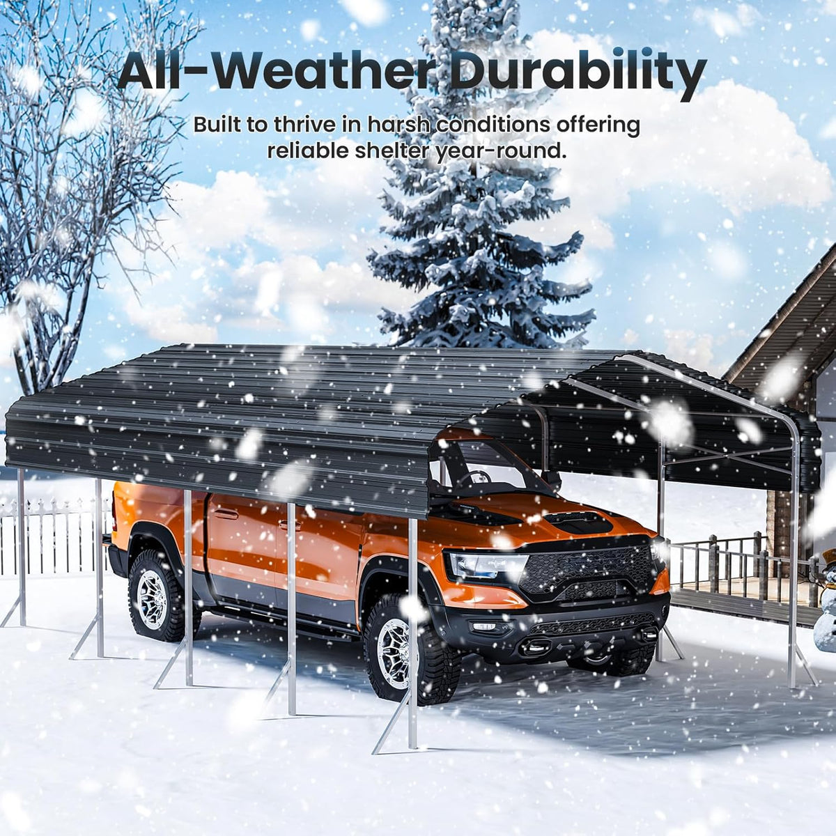 12x20' Heavy Duty Metal Carport – Sturdy Structure, All-Weather Protection, Easy Assembly for Cars, Trucks, Boats, Tractors, and Outdoor Storage (Grey, 12x20FT)