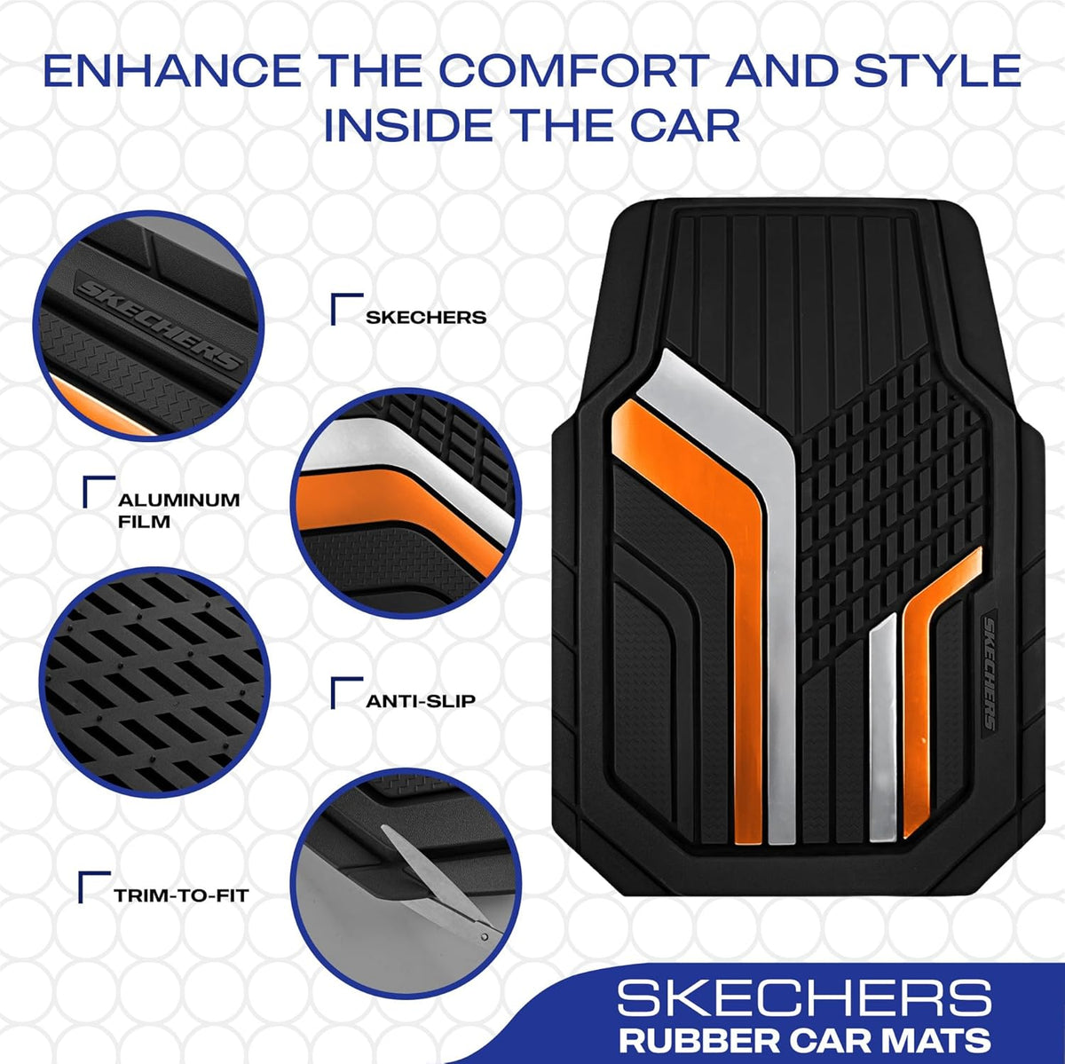 Skechers Heavy Duty Rubber Car Floor Mats,Dual Color Design Floor Mats,All Weather Car Mats,Waterproof Trim to Fit Universal Floor Liner Car Mats,Automotive Floor Mats for Cars Trucks Suvs,Orange