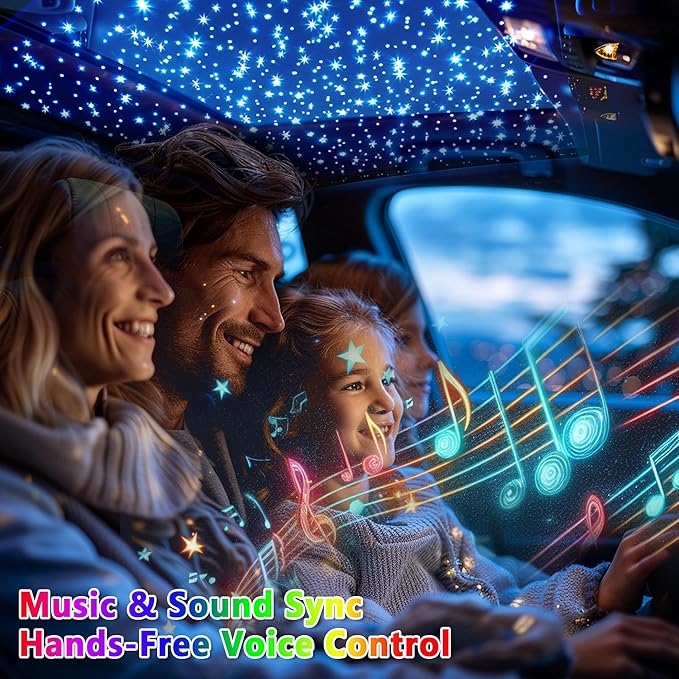 Starlight Headliner Kit 550 Piece Twinkle 0.03in*9.8ft/0.75mm*3m, 16W Starlight Headliner Music/Voice Activated Star Lights for Car, VASTFIRE RGBW Starlights for Theater Game Bed Room Ceiling