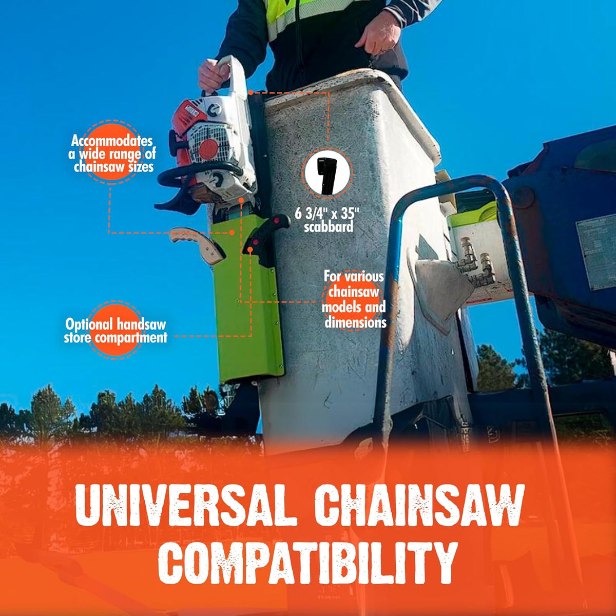 FORESTER Adjustable Bucket Chainsaw Scabbard with Handsaw Holder | Chainsaw Holder for Bucket Truck Accessories