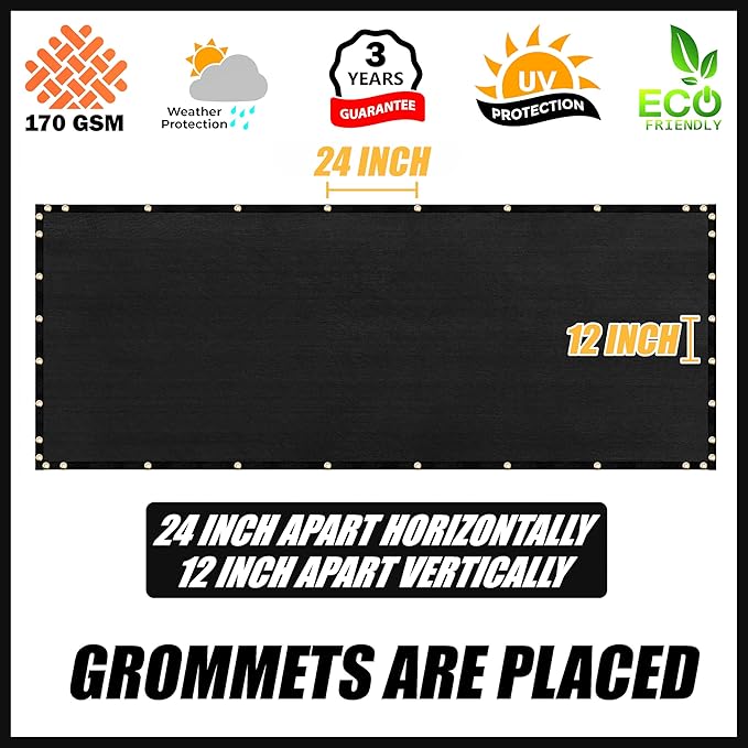 Royal Shade Custom Size 6' x 125' Black Fence Privacy Screen Windscreen Cover Netting Mesh Fabric Cloth - Cable Zip Ties Included (We Make Custom Size)