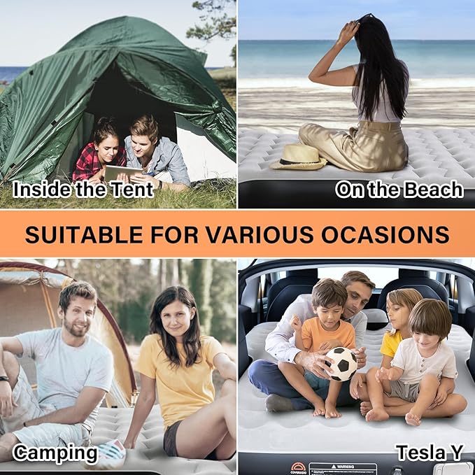 Coverado Car Air Mattress for Tesla Model Y, Self Inflating Car Sleeping Pad with Wireless Air Pump, 7" Thickened Tesla Model Y Mattress, Comfort Flocking Camping Bed, Model Y Accessories 2025-2021