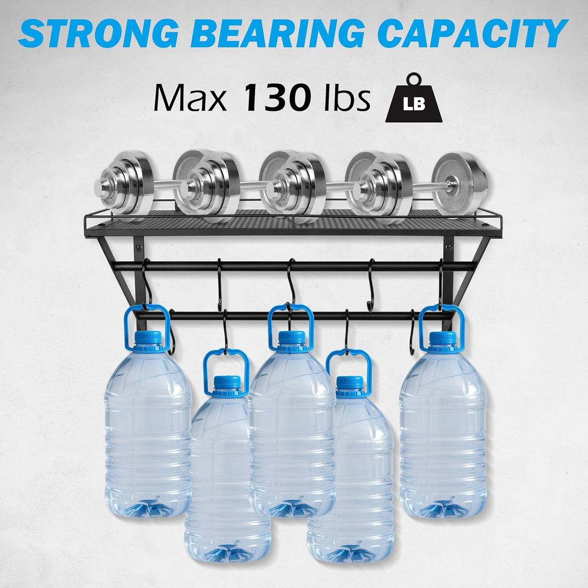 RedCall 2 Pack Garage Wall Shelf with 10 Hooks,23.5" x 13"Wall Mounted Storage Shelves with 2 Hanging Bars Rack for Garage, Closet, Laundry Room,Heavy Duty Metal Shelves