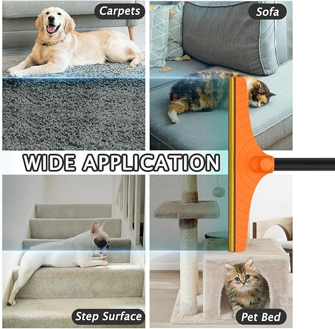 Carpet Rake for Pet Hair Removal - Reusable Pet Hair Remover, 60” Adjustable Long Handle Cat Dog Carpet Rake Scraper, Dog Hair Rake Brush for Rugs, Mats, Couch