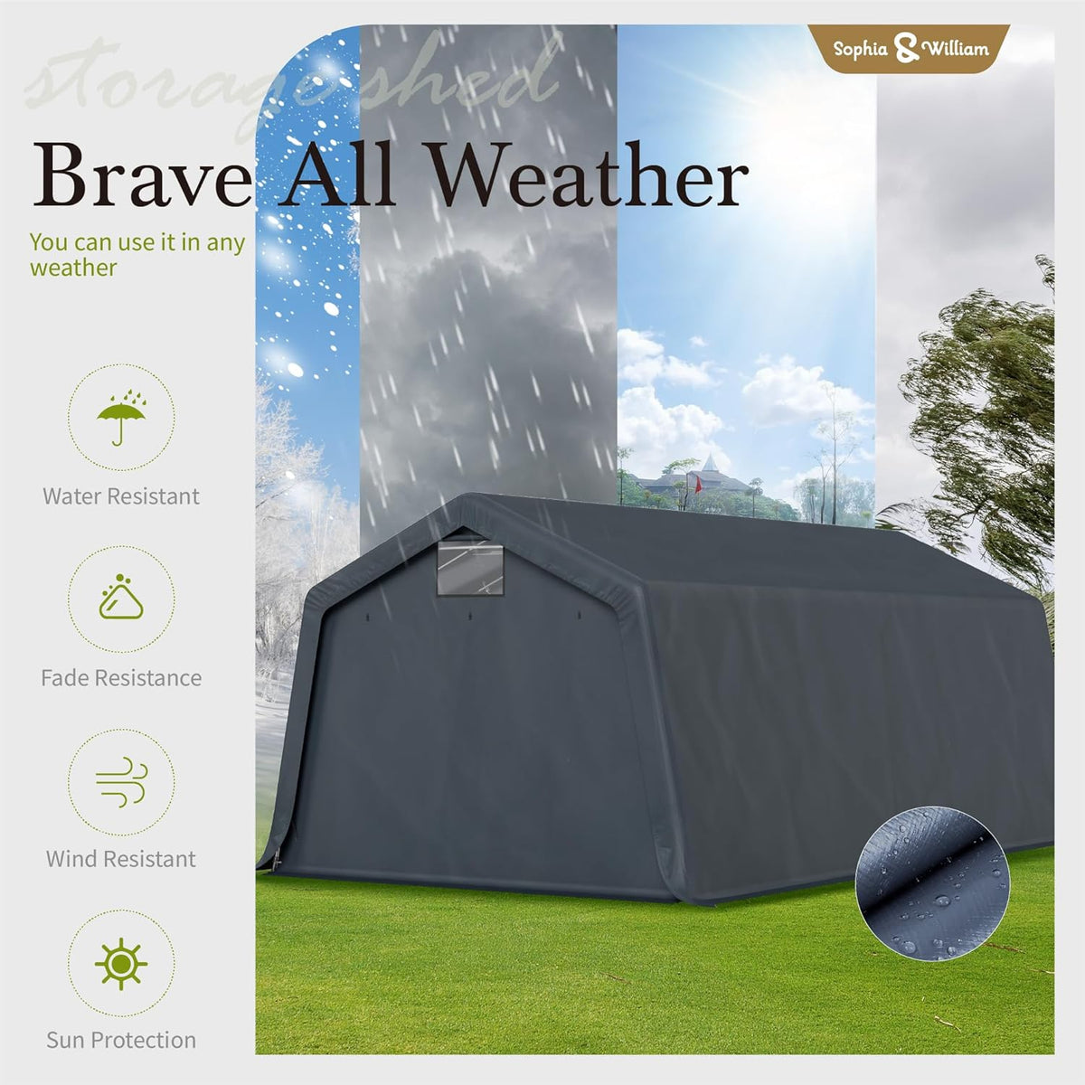 Sophia & William Carport Storage Shed 13x22 ft Portable, Heavy Duty Car Port Canopy Garage Shelter with Sidewalls and Roll Up Doors for Automobile Boat Motorcycle Bike, Gray
