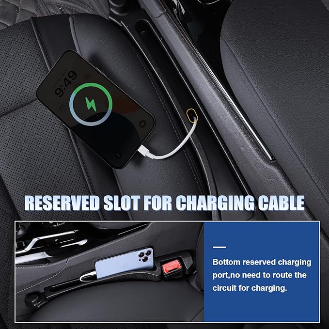 Car Seat Gap Filler Multifunctional Seat Side Gap Filler with Organizer and Hook Function, Universal SUV Truck Fill the Gap between Seat and Console to Prevent Items from Falling Set of 2 (Black)