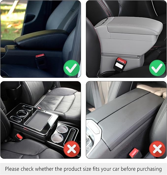 Upgraded Center Console Cover, Microfiber Leather Armrest Cover Cushion With 2 Storage Bags, Universal Car Armrest Storage Box Interior Accessories for Most Vehicles (Gray)