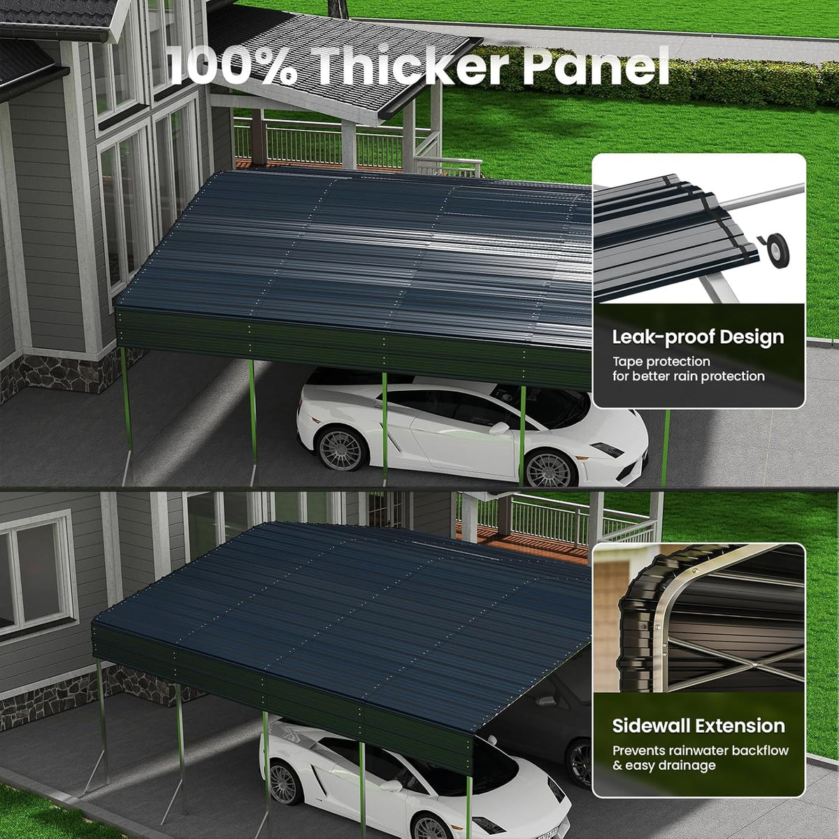 20x20' Heavy Duty Metal Carport – Sturdy Structure, All-Weather Protection, Easy Assembly for Cars, Trucks, Boats, Tractors, and Outdoor Storage (Grey, 20x20FT)