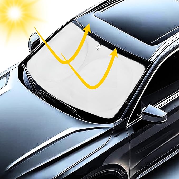Windshield Sun Shade -Certified 99.87% UVB & 99.02% UVA Car Sun Shade. Award Winning Sunshade - Patented Technology | Compatible for Toyota Prius C (2012-2019) | Car Shades by Kinder Fluff
