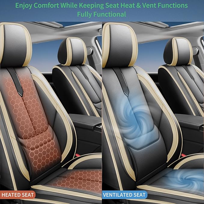 Fit 4Runner Car Seat Covers for Toyota 4Runner 2003-2024 2025 2026 -Upgraded Premium Waterproof & Breathable Leather,Airbag Compatible,All-Weather Seat Cushion Protector,2 Front/Black-Beige