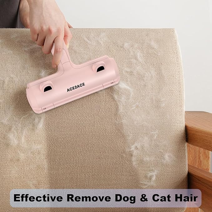 ACE2ACE Pet Hair Removal Tool, Lint Roller Brush for Cats and Dogs, Reusable Self Clean Pet Fur Remover, Pet Hair Remover for Laundry, Carpet, Furniture, Couch, Sofa and Bedding (Pink)