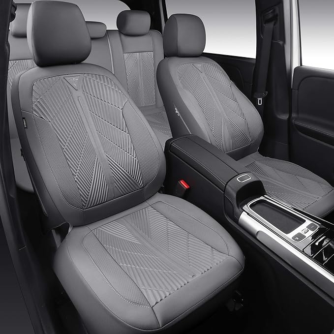CAR PASS Waterproof Car seat Covers Full Sets Neoprene Wetsuit, All-Weather Non-Slip Durable, Universal Fit for SUV Sedans Trucks Vans Automotive, Armrest Airbag Compatible, 3D Emboss All Gray
