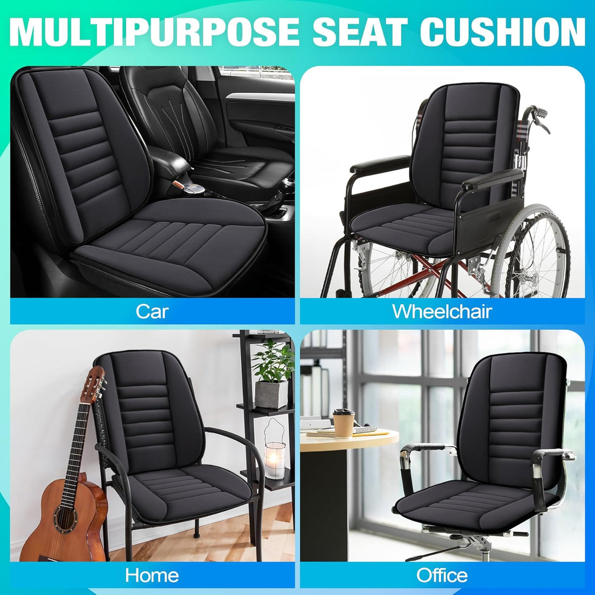 MYFAMIREA Car Seat Cushion and Back Support Pillow 1.2'' Thick Memory Foam Desk Chair Cushion Back Support for Automotive Seat Driver, Travel, Leg Back Pain Relief, Washable Adjustable, Dark Gray