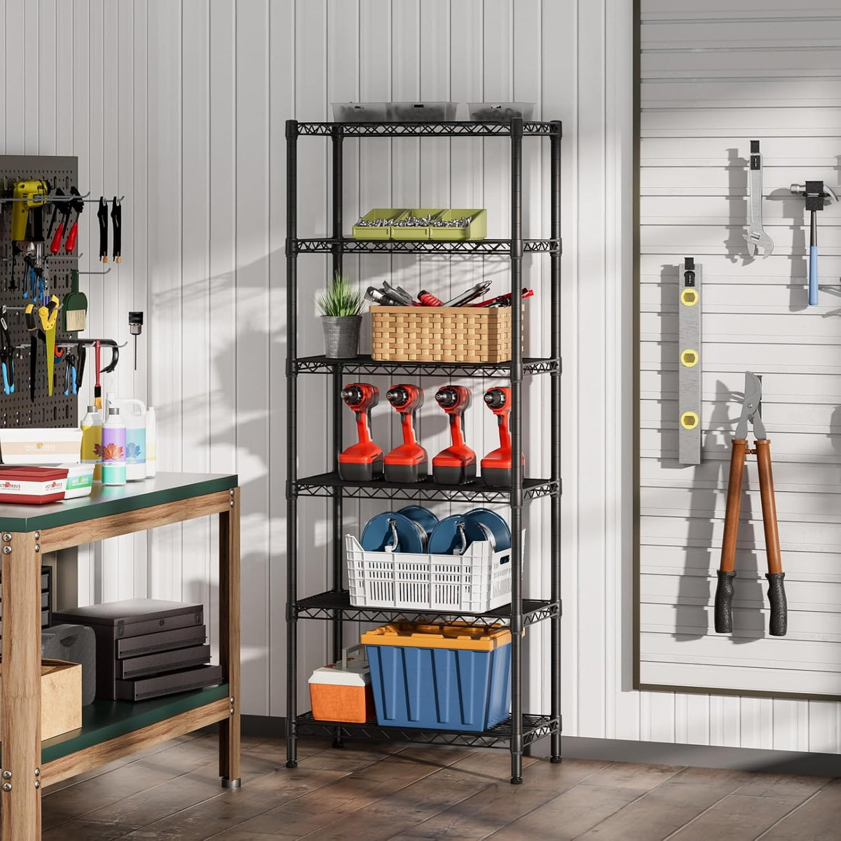 SINGAYE 6 Garage Heavy Duty Shelving Unit Kitchen Pantry Close Home Organizers and Storage Bathroom Shelf Laundry Room Organization Industrial Book Metal Wire Adjustable Shelves