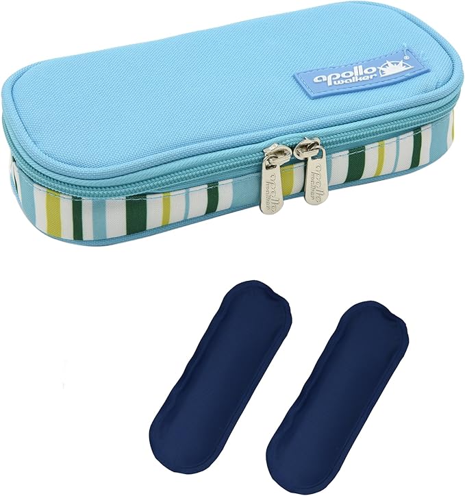 Goldwheat Insulin Cooler Travel Case Diabetic Medication Organizer Medical Cooler Bag with 2 Ice Pack Waterproof and Insulation Liner, Light Blue