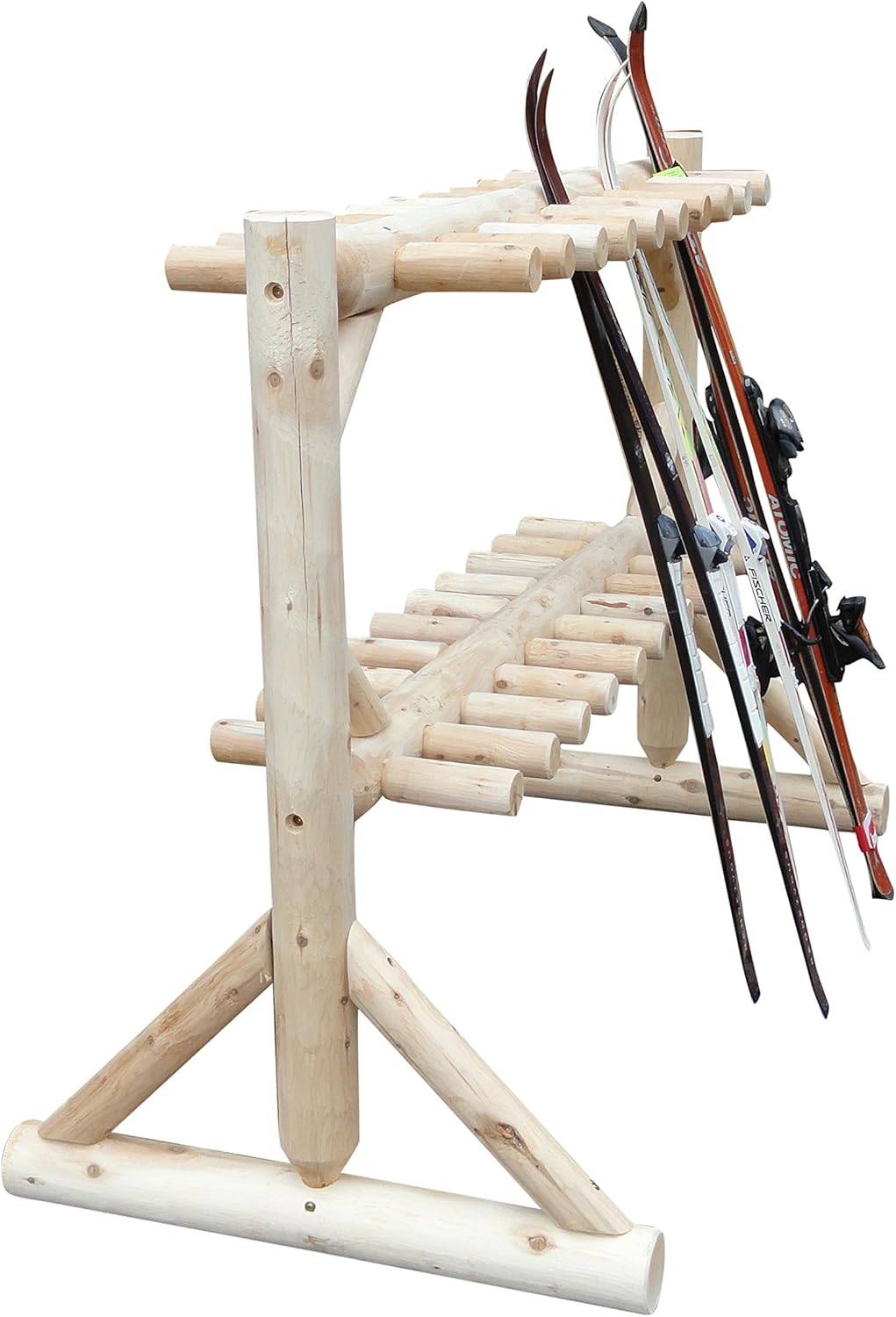 17-Pair Freestanding Skis + Snowboard Log Rack, Standing Shorter Ski Storage Racks, Snowboard Sports Organizer, Ski Poles Garage Sports Equipment Organizer, Rack for Snowboards - Unfinished