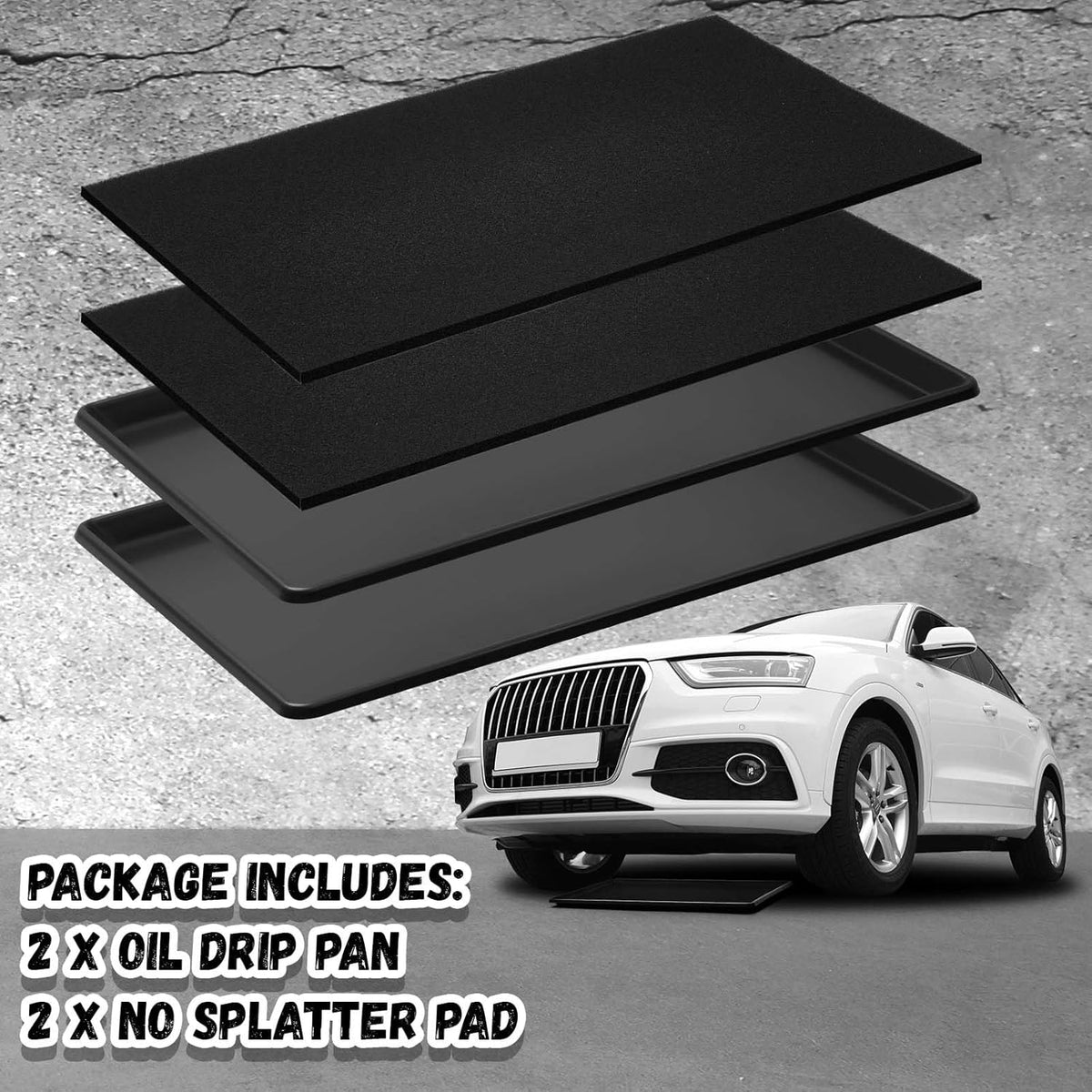 Uiifan 2 Sets 35 x 24 x 1.4 Inch Oil Drain Drip Pan for Under Car with Square No Splatter Pad Oil Drip Tray Transmission Garage Automotive Driveway to Keep Floor Clean, Black