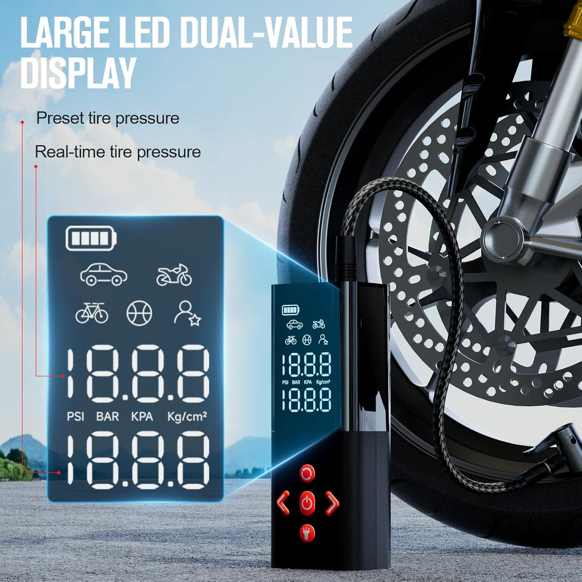GOOLOO AP150 Tire Inflator Portable Air Compressor, 2X Faster 150PSI Cordless Air Pump with Auto-Shutoff, Portable Bike Pump with Tire Pressure Gauge, Electirc Tire pump for Car, Motorcycle, Ball, Red