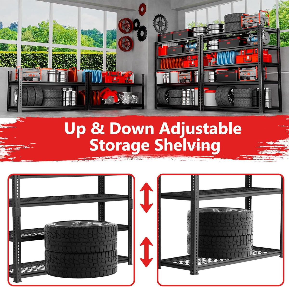 Storage Shelves 2PCS, Garage Shelving Heavy Duty 2400LBS Capacity, 36"L x 16"W x 72"H Adjustable Metal Shelving Organizer Wire Rack, 5 Tier Utility Shelf Unit for Pantry Closet Warehouse Organization