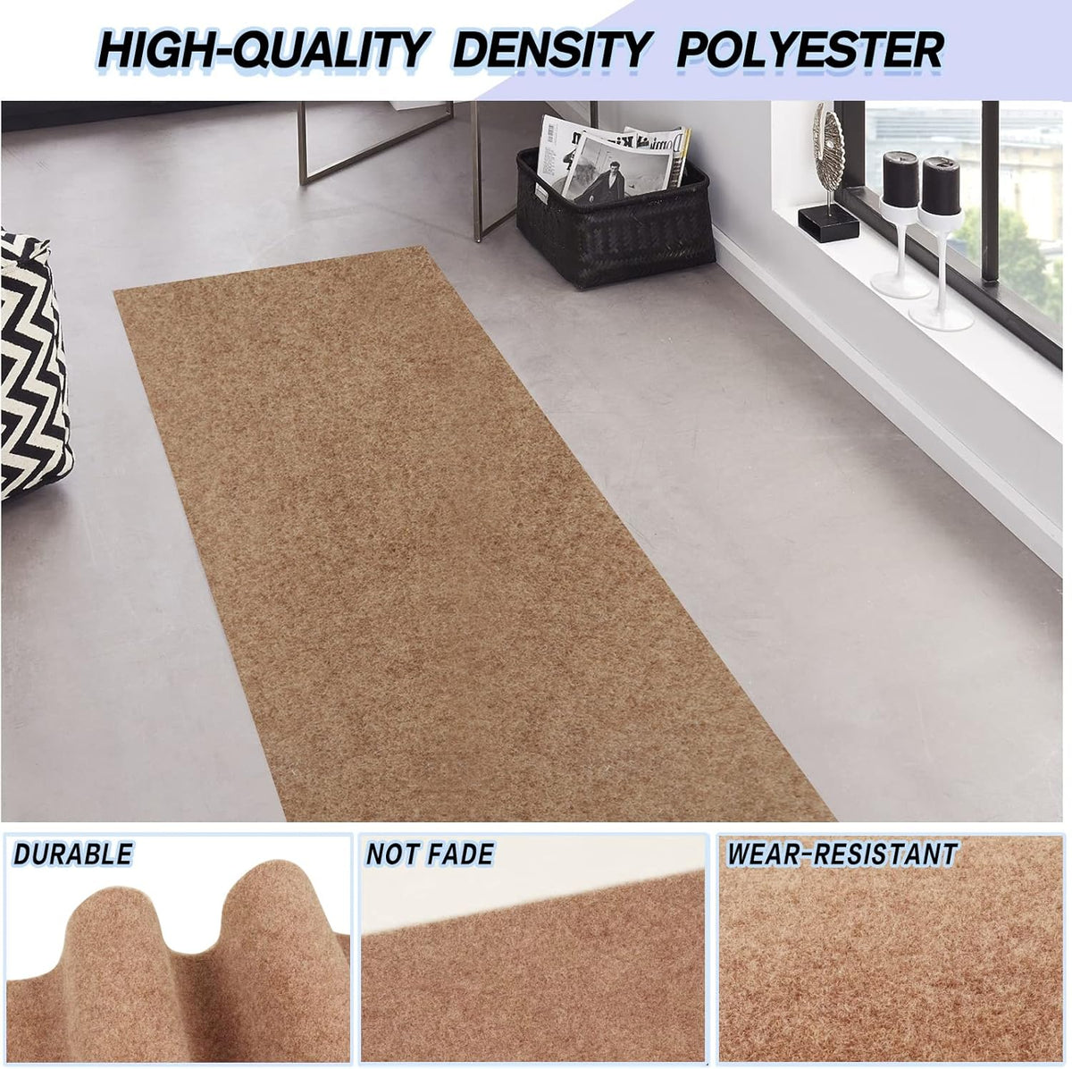 Custom Size Backed Non-Slip Area Rugs Runner, Easy Clean, Waterproof Runner Rugs for Hallway Entryway, Kitchen, Laundry, 3FT x 34FT, Beige