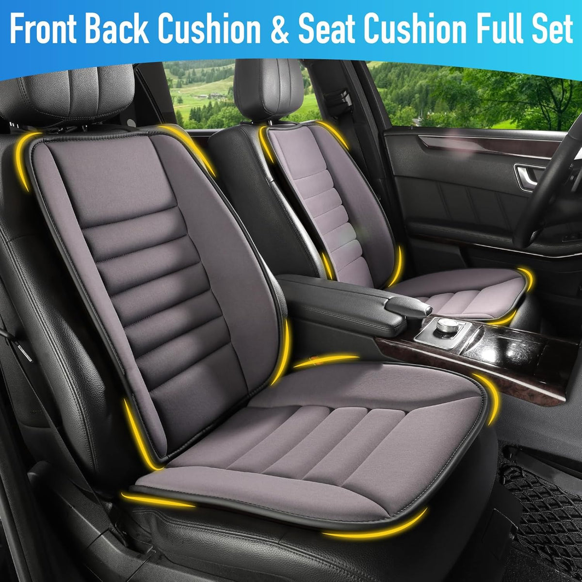 Car Seat Cushion with Back Support Pillow, Comfy Lumbar Support & Seat Cushion, Memory Foam Driving Pillow for Back-Sciatica Pain Relief, Auto Pad Suitable for Car, Truck, SUV - Dark Grey