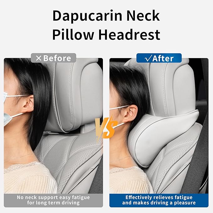 Car Headrest Memory Foam Neck Pillow for Driving with Leather Cover Soft Comfortable Seat Head Pillow Cushion for Most Cars SUV Sedan Home Office Off-White (Beige) (2PC)