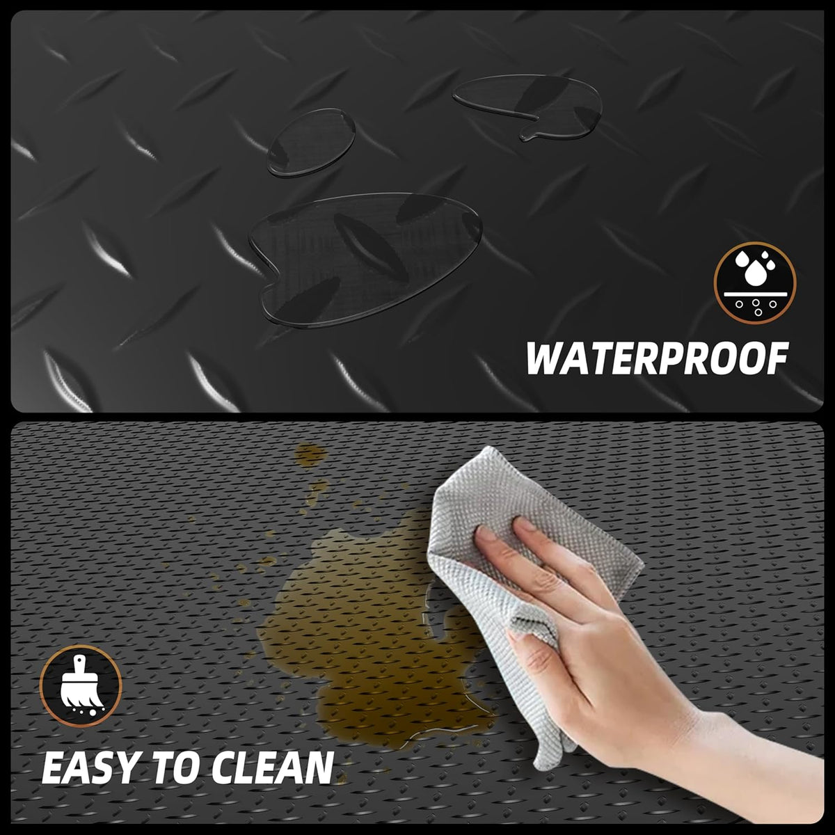 4x6 FT Garage Floor Mat, Thickned Diamond Plate Garage Flooring Roll 24sqtt PVC Rubber Trailer Mat Non-Slip Floor Protector for Garage, Home Gym, Basement, Golf Cart, Black