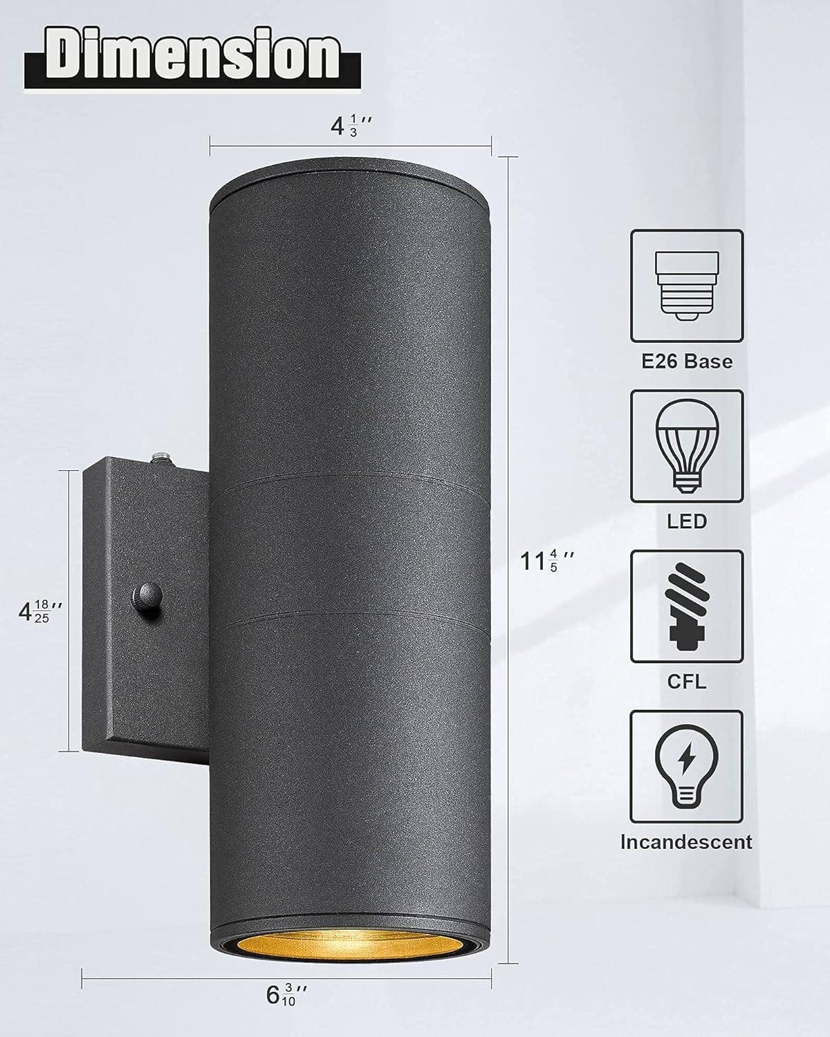 Ken & Ricky Dusk to Dawn Outdoor Lighting,Outdoor Wall Sconce Lights, Black Exterior Lighting Fixtures,Cylinder Outdoor Light Fixtures for House Garage Front Door Patio Entryway 2 Pack