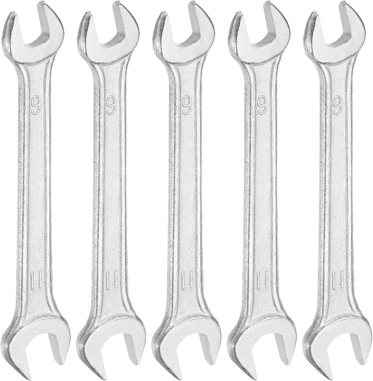 HARFINGTON 5pcs Double Open End Wrench 9mm x 11mm Metric 15 Degree Offset Angle Small Flat Head Wrench Galvanizing Open Ended Spanner for Automotive Repair Furniture Assembly