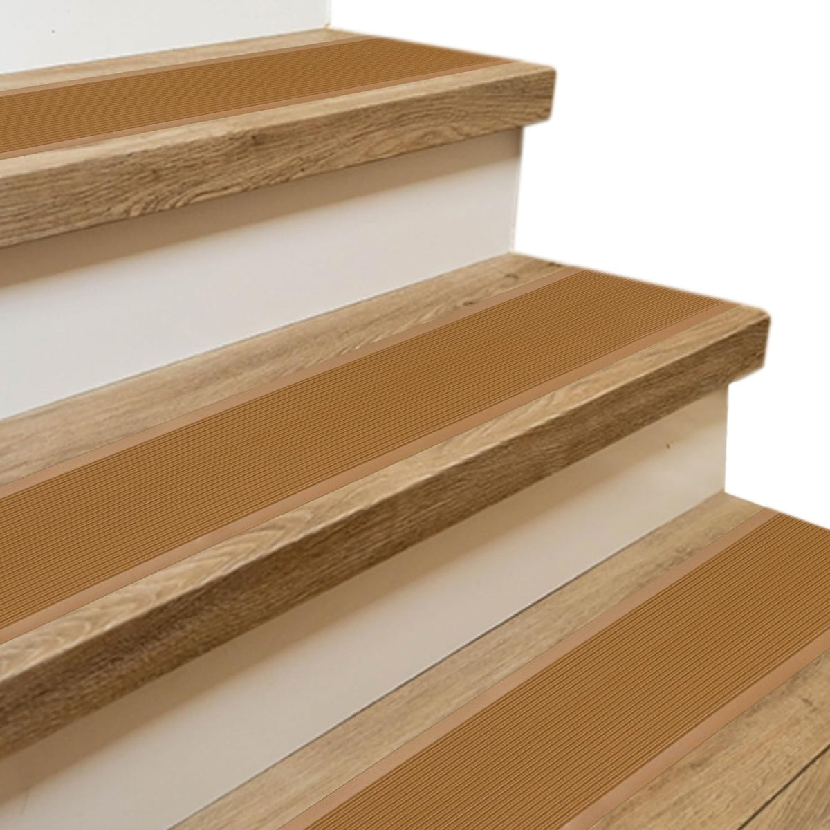 Rubber Bond 4x36in Anti Slip Stair Treads (5-Pack) - Waterproof Outdoor/Indoor Heavy Duty Non-Skid Tape for Stairs - Adhesive Rubber Grip Strips for Steps & Ramps - Brown