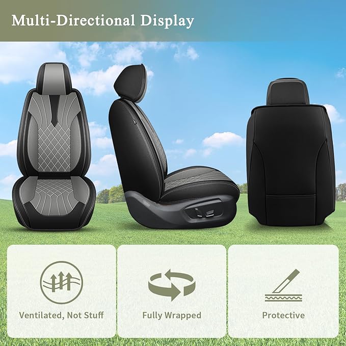 Car Seat Covers Front Pair for Subaru Impreza 2012-2024 2025 2026: Breathable Perforated Leather Seat Cover (Black&Grey)