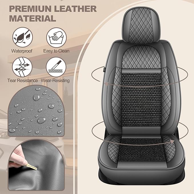 TTX LIGHTING for Nissan Murano 2011-2026 Car Seat Covers, Breathable Ice Silk & Leather Seat Protector, Cool & Anti-Sweat for Long Driving, Airbag Compatible, 2 Front Seats (Black&Gray)