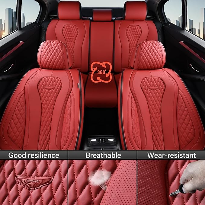 Coverado Seat Covers, Car Seat Covers Front Seats, Red Car Seat Cover, Waterproof Car Seat Covers, Car Seat Cushion, Front Car Seat Covers Leatherette Car Seat Protector Universal Fit Most Cars