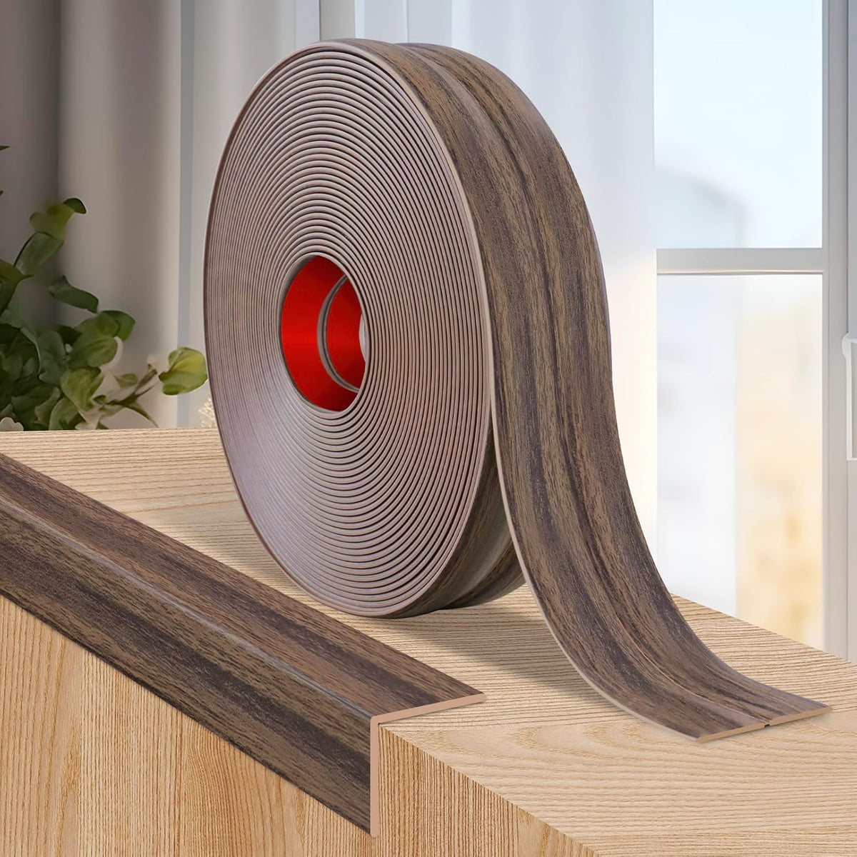 Flexible Wall Corner Protector Moulding Trim Peel and Stick Wall Corner Guards Edge Protector Self Adhesive Molding Trim Strip for Edge Ceiling (Smoked Brown Wood Grain, 2.4 in x 20 Ft)