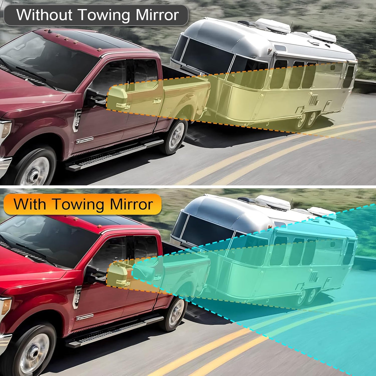 Clip-On Mirror Extenders for Towing - 360° Adjustable Side Mirror Extensions with Flat Locking Design，Tool-Free Installation compatible with RV, SUV, Trucks, Vans, Trailers (1 Pair)